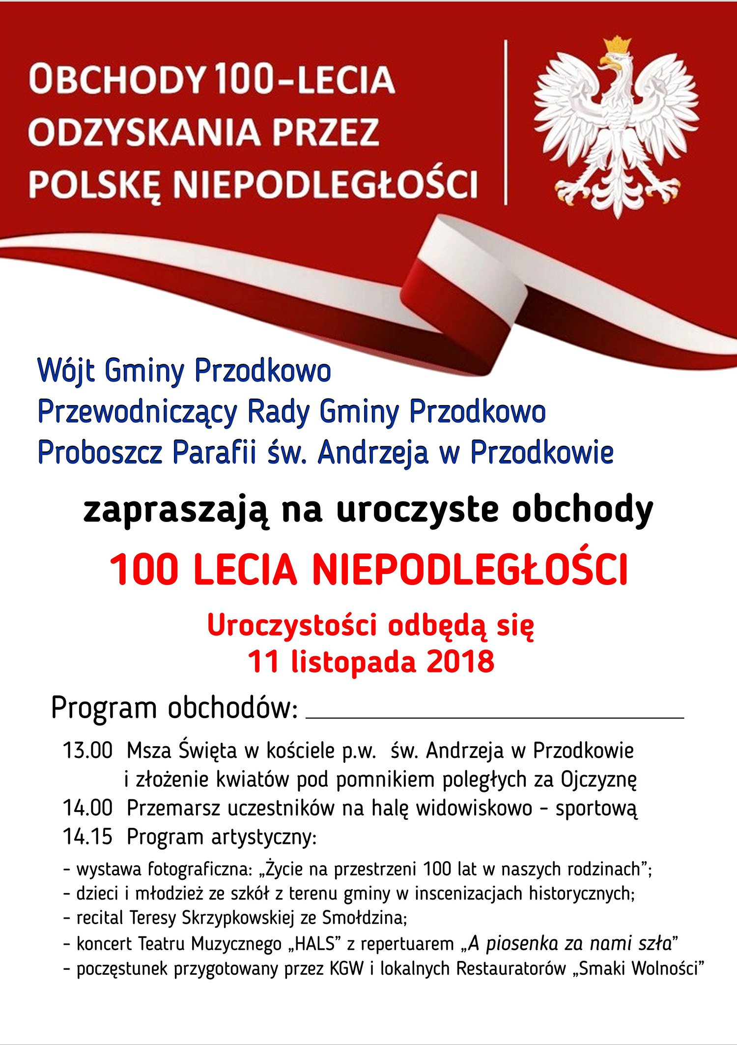 Obchody 100-lecia odzyskania przez Polskę niepodległości - Przodkowo